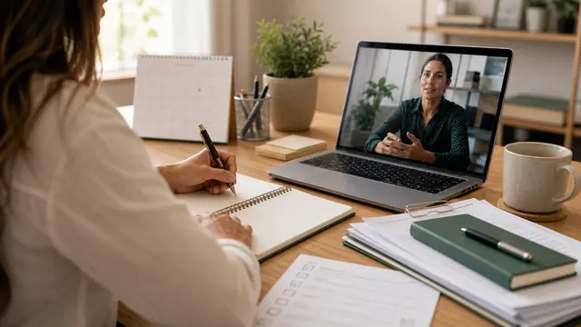 Cliente recebendo acompanhamento financeiro por videochamada.